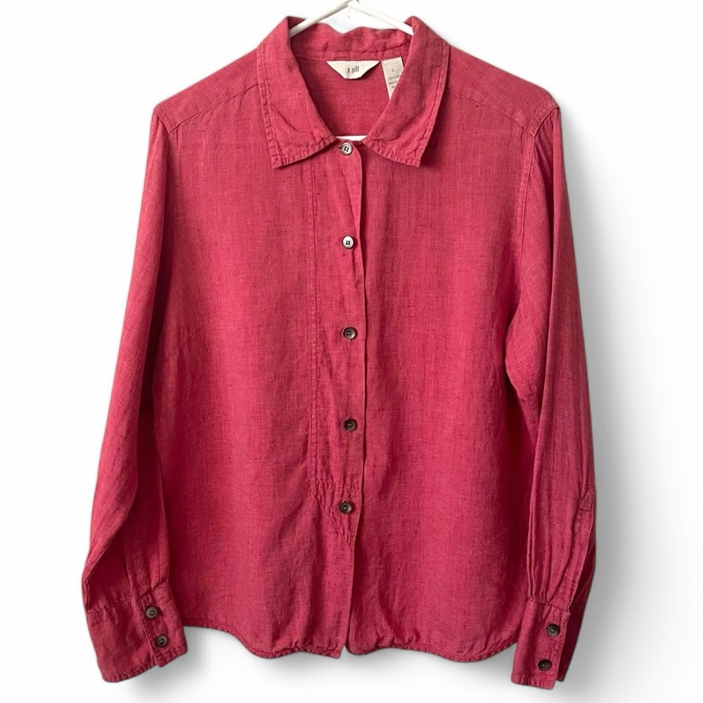J. Jill 100% Linen Collared Button Down Top Large Long Sleeve Lightweight Red